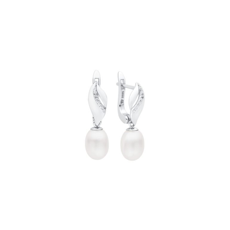 sidabriniai auskarai su baltais perlais ir cirkoniais