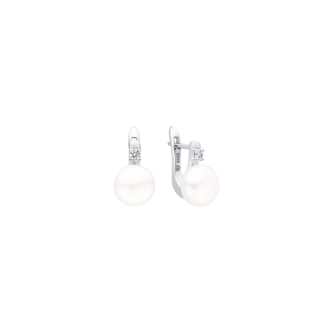 sterling silver earrings with pearls and cubic zirconia