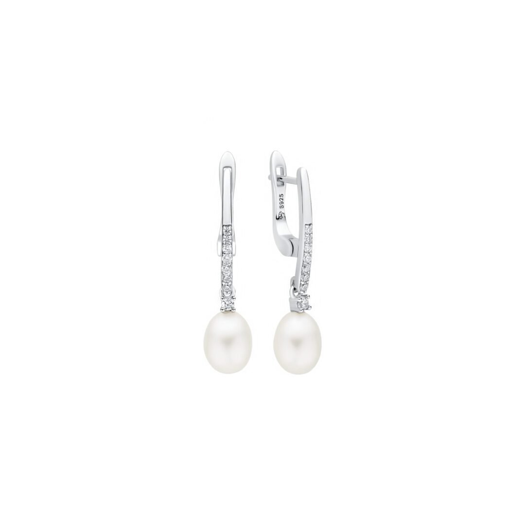 sidabriniai auskarai su baltais perlais ir cirkoniais
