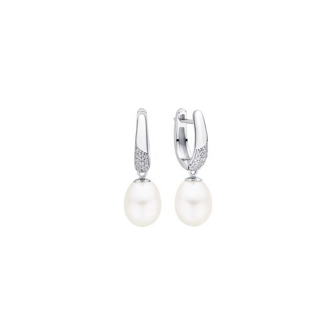 sterling silver earrings with pearls and cubic zirconia