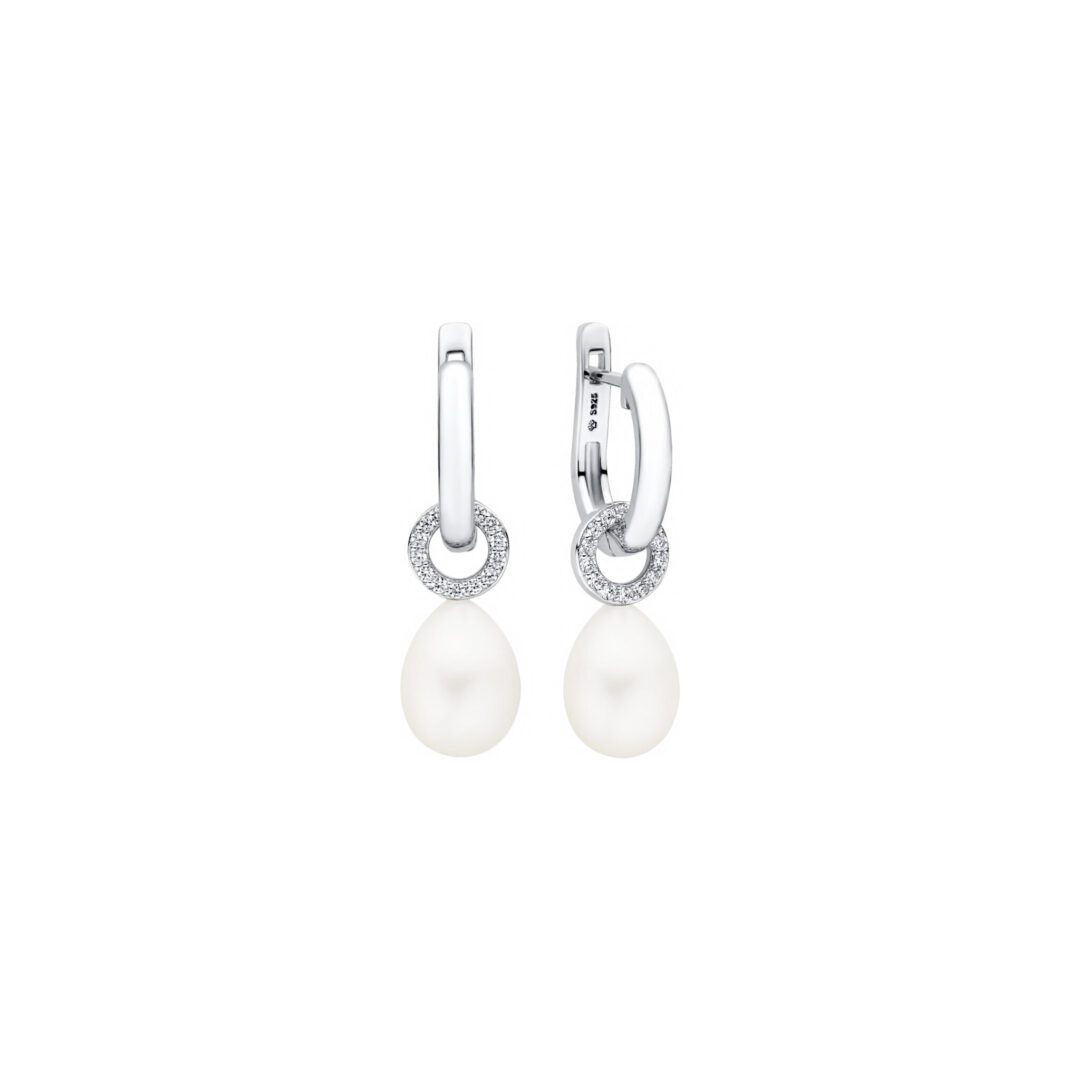 sterling silver earrings with pearls and cubic zirconia