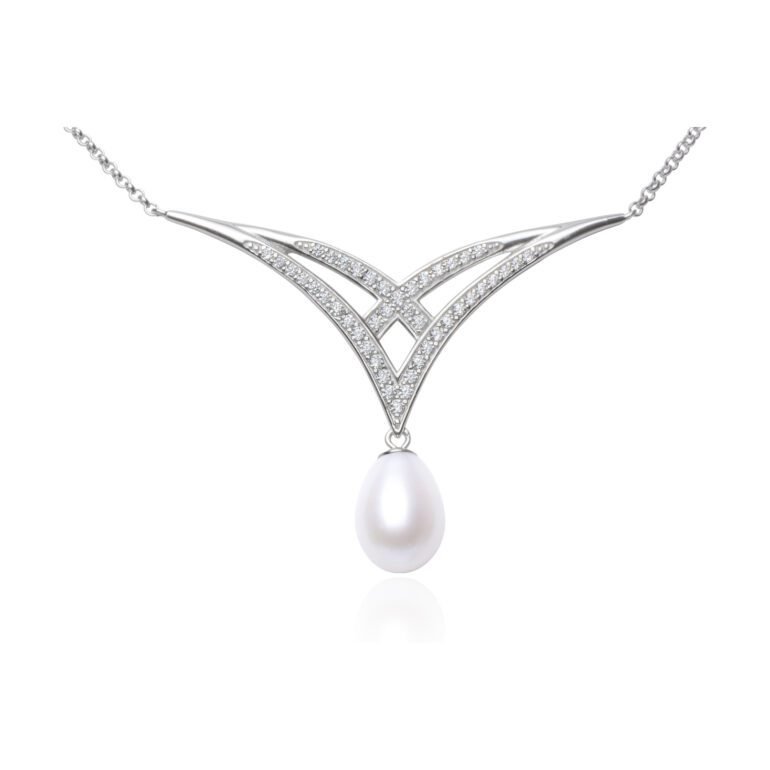 sterling silver necklace with pearl and cubic zirconia