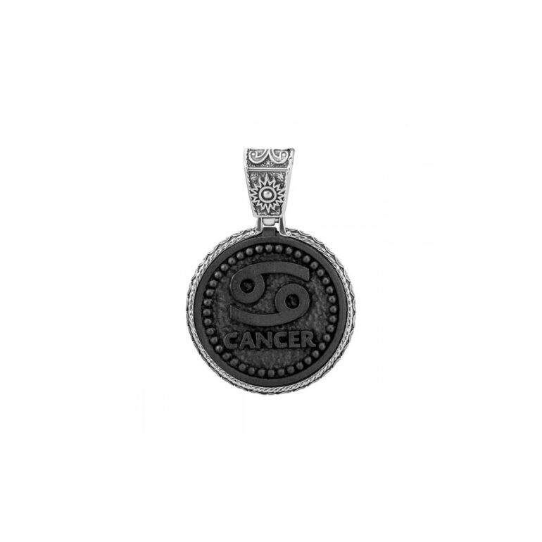 Sterling silver pendant with ebony wood - zodiac sign Cancer