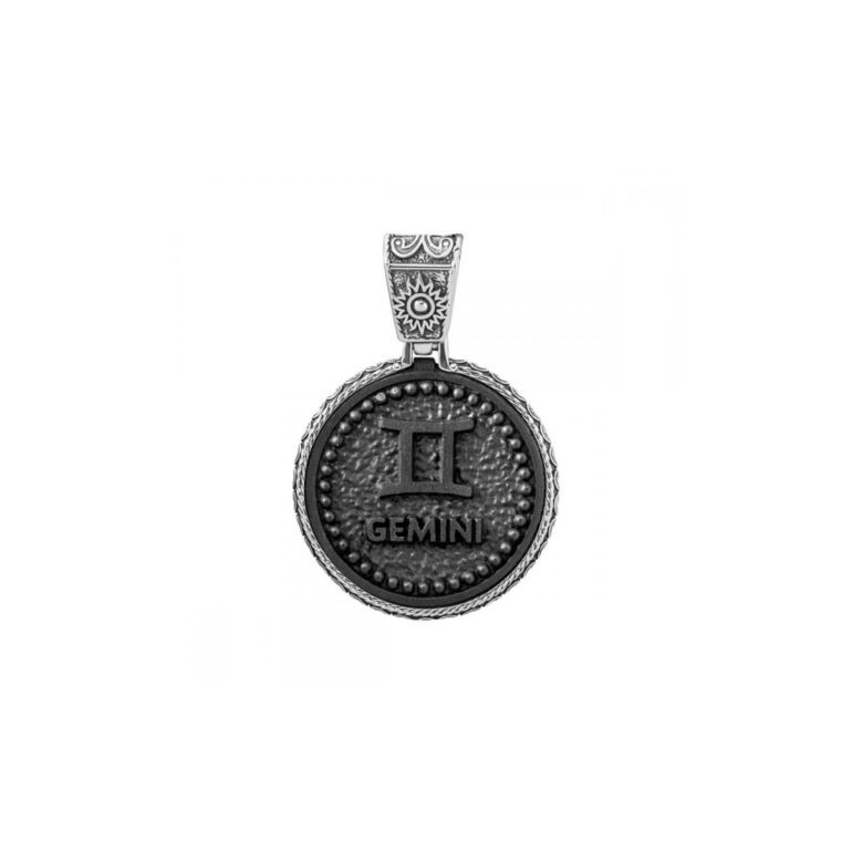 Sterling silver pendant with ebony wood - zodiac sign Gemini