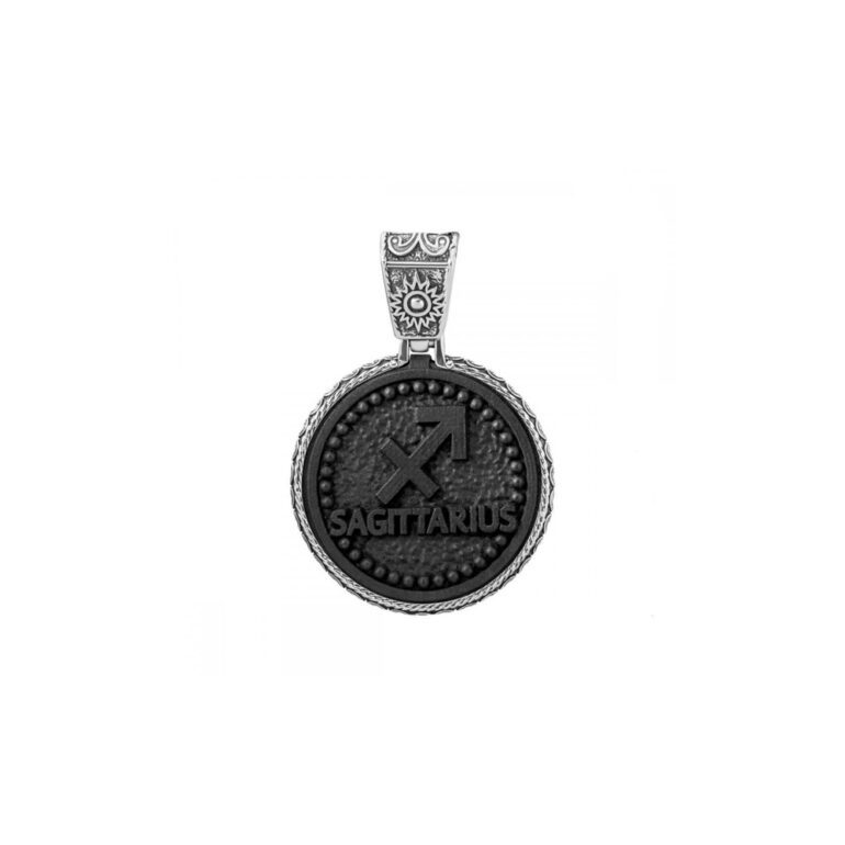 Sterling silver pendant with ebony wood - zodiac sign Sagittarius