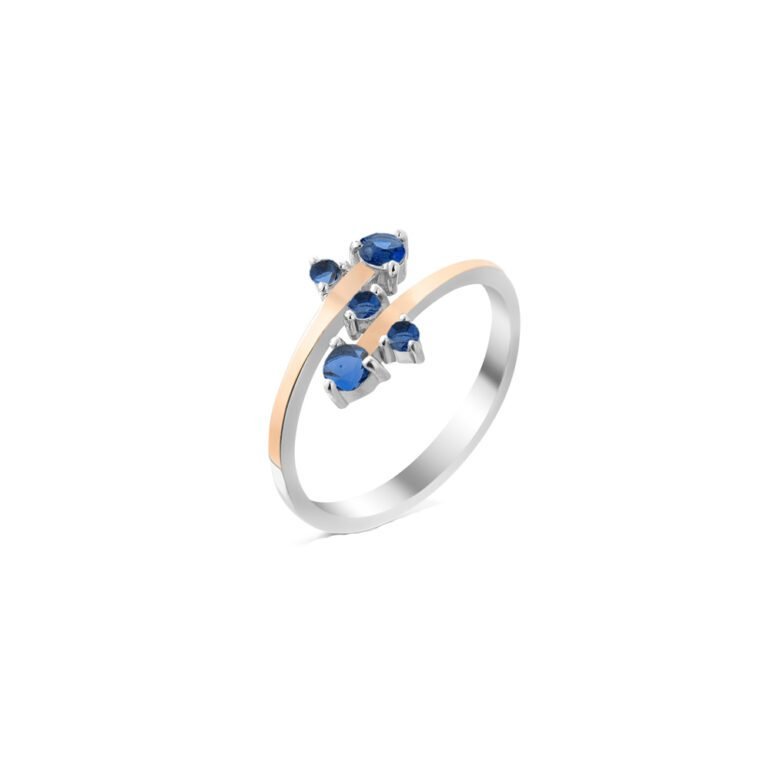 Gold plated sterling silver ring with blue fianits