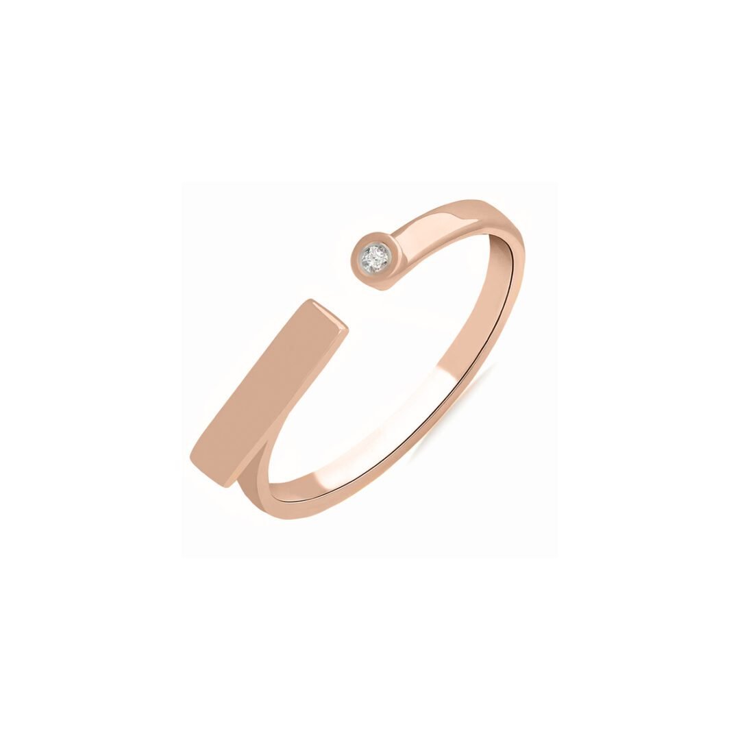 A minimalistic 14ct rose gold open ring with diamond