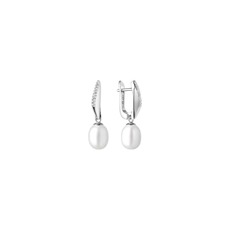 sterling silver earrings with pearls and cubic zirconia