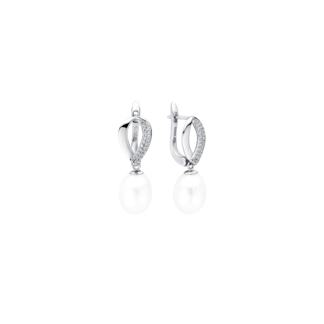 sterling silver earrings with pearls and cubic zirconia