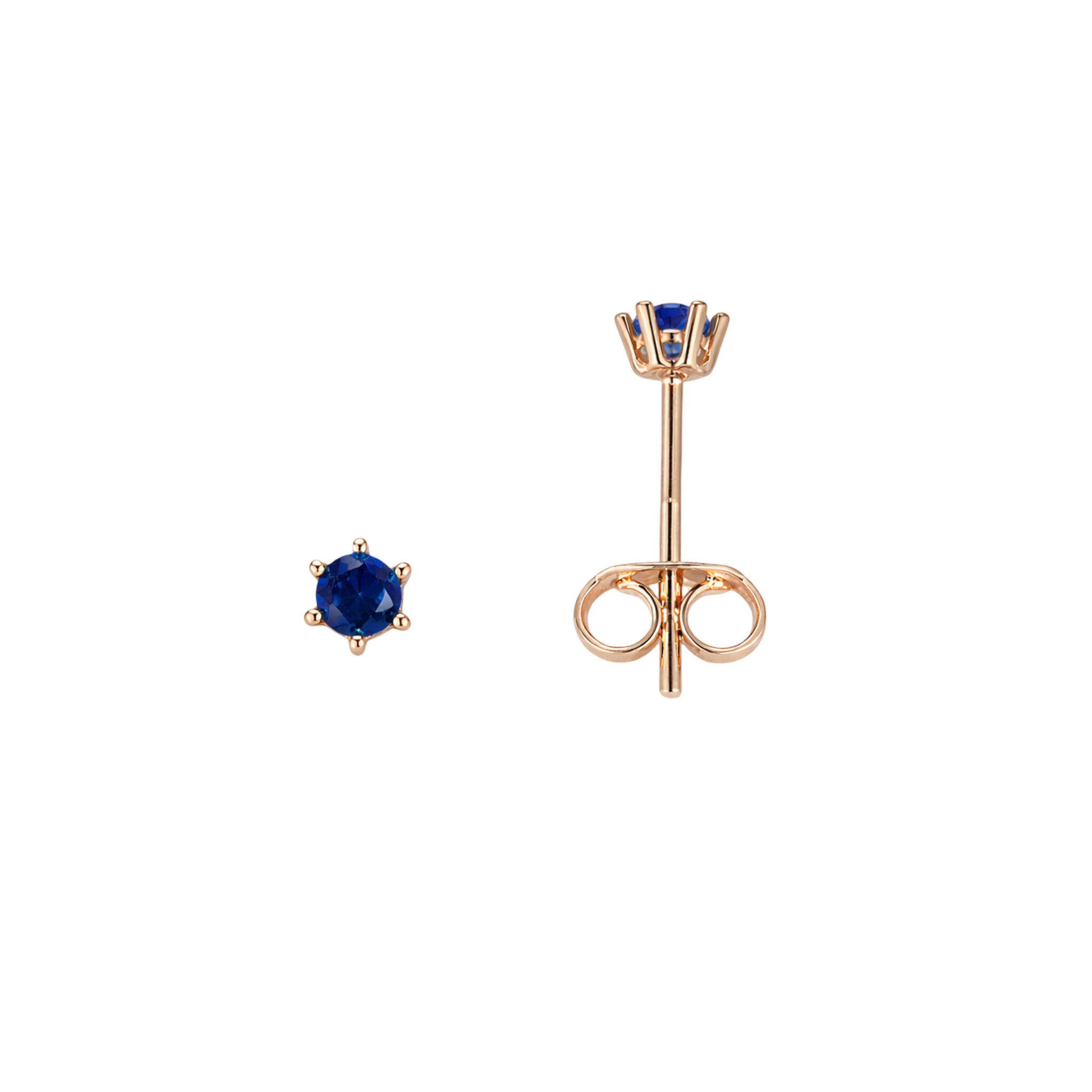 Smulkūs auksiniai adatiniai auskarai su mėlynais cirkoniais