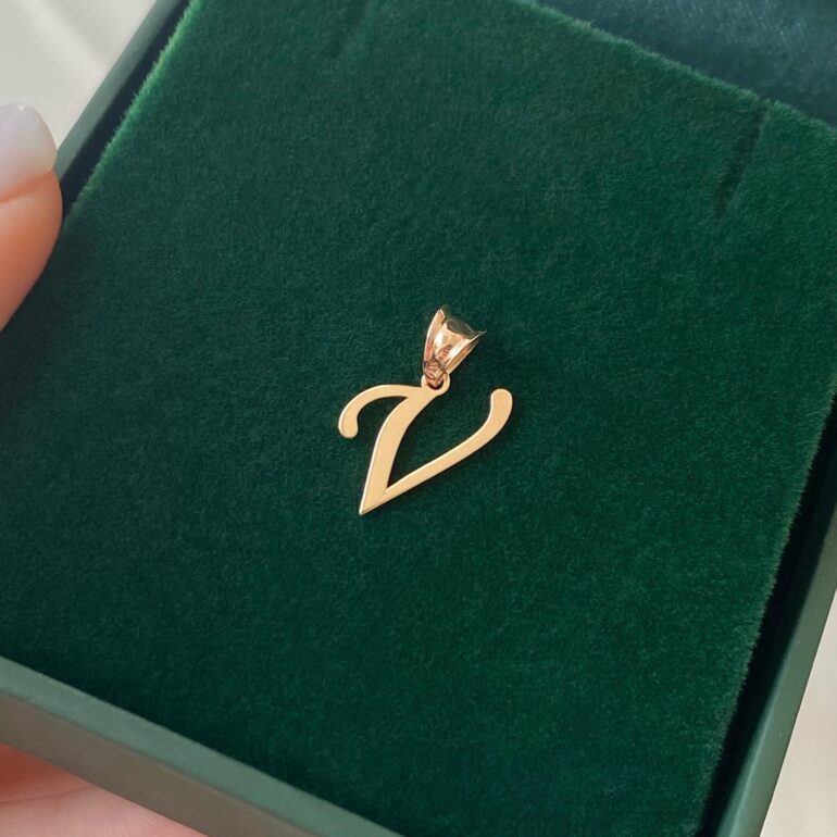 14ct Rose Gold Pendant - Initial V