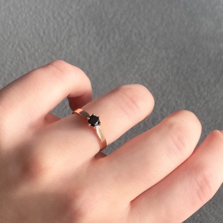 rose gold ring with black cubic zirconia