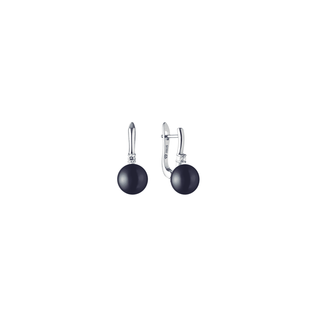 sidabriniai auskarai su juodais perlais ir cirkoniais