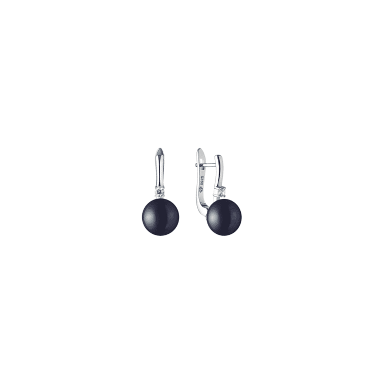 sterling silver earrings with black pearls and cubic zirconia