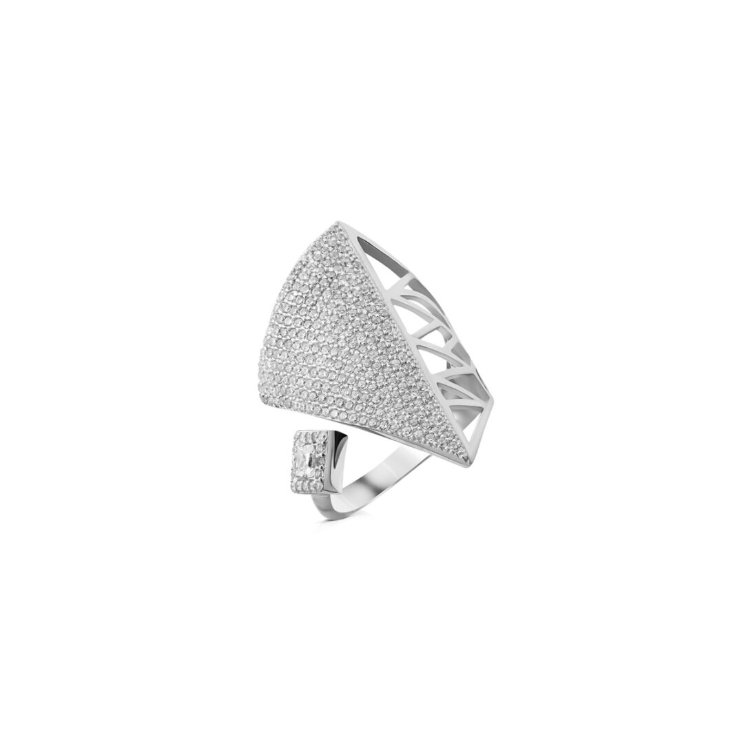 A sparky sterling silver open ring with cubic zirconia