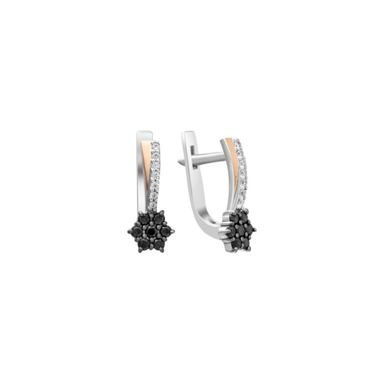 gold plated sterling silver earrings with black and white fianits
