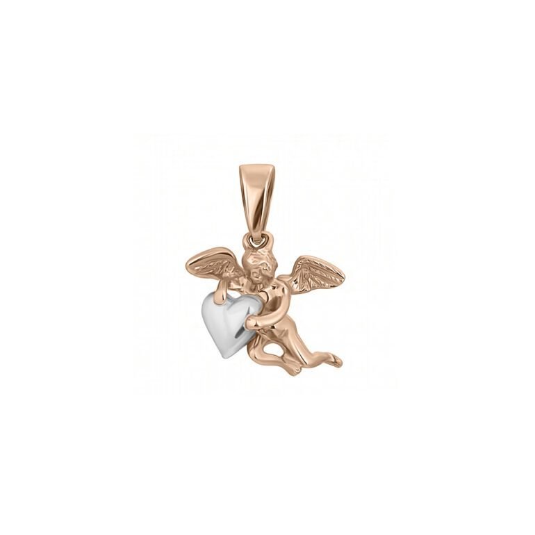 Rose gold angel pendant with white gold heart