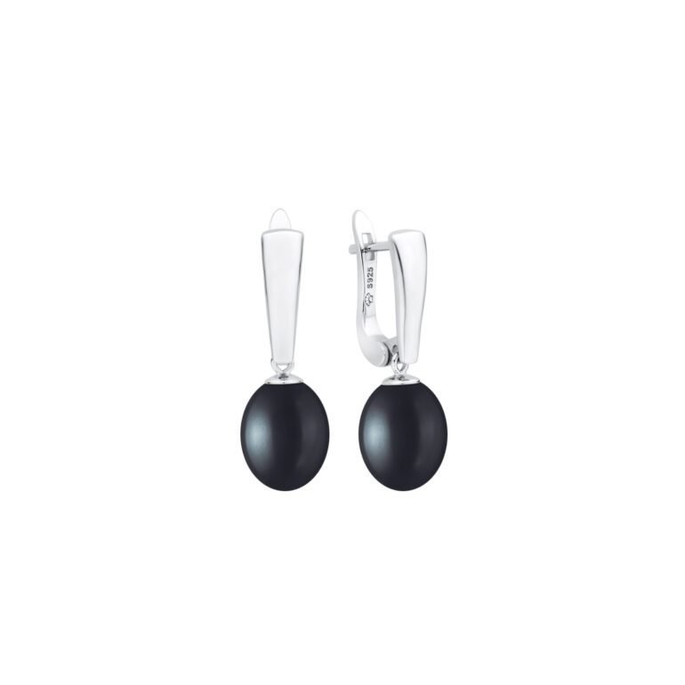 sidabriniai auskarai su juodais perlais