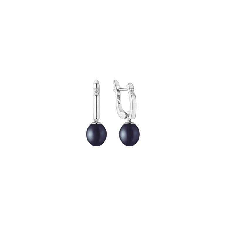 sterling silver earrings with black pearls and cubic zirconia