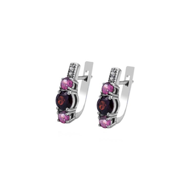 sterling silver earrings with garnet and rhodolite