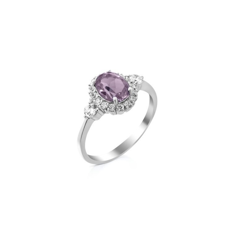 sterling silver ring with pink amethyst and cubic zirconia