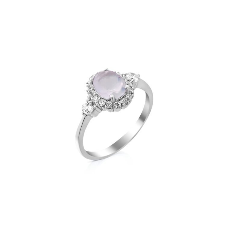 sidabrinis žiedas su rožiniu kvarcu ir fianitais