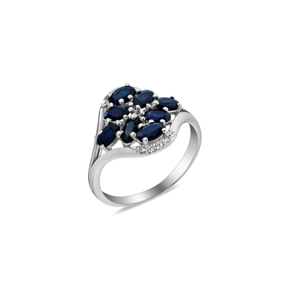 Sterling silver ring with sapphires and fianits