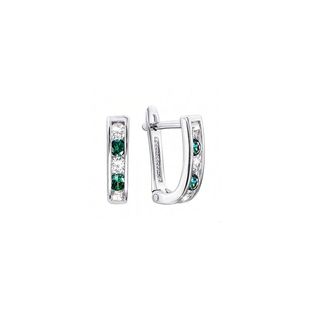 sterling silver earrings with green and white cubic zirconia