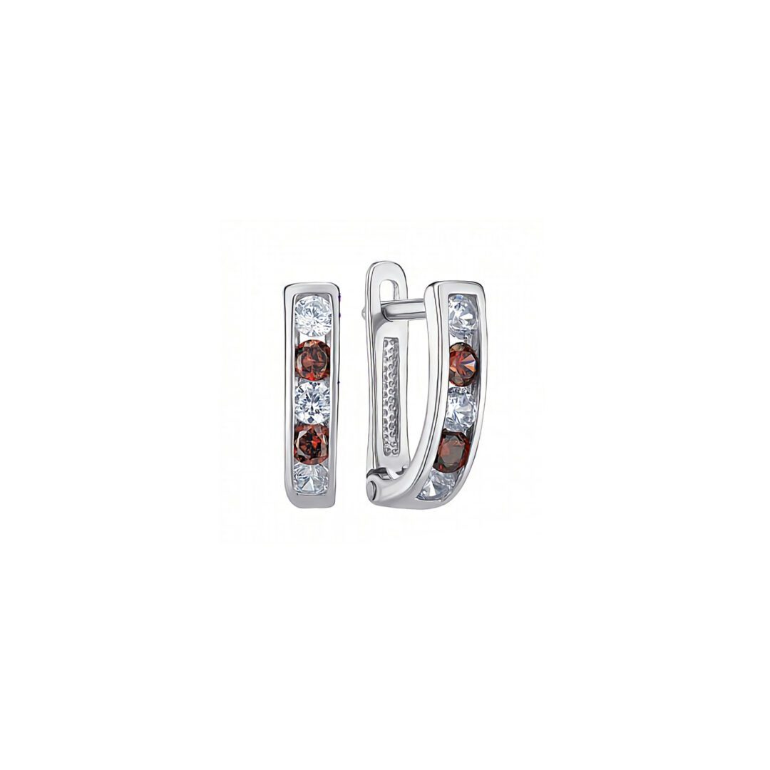 sterling silver earrings with red and white cubic zirconia