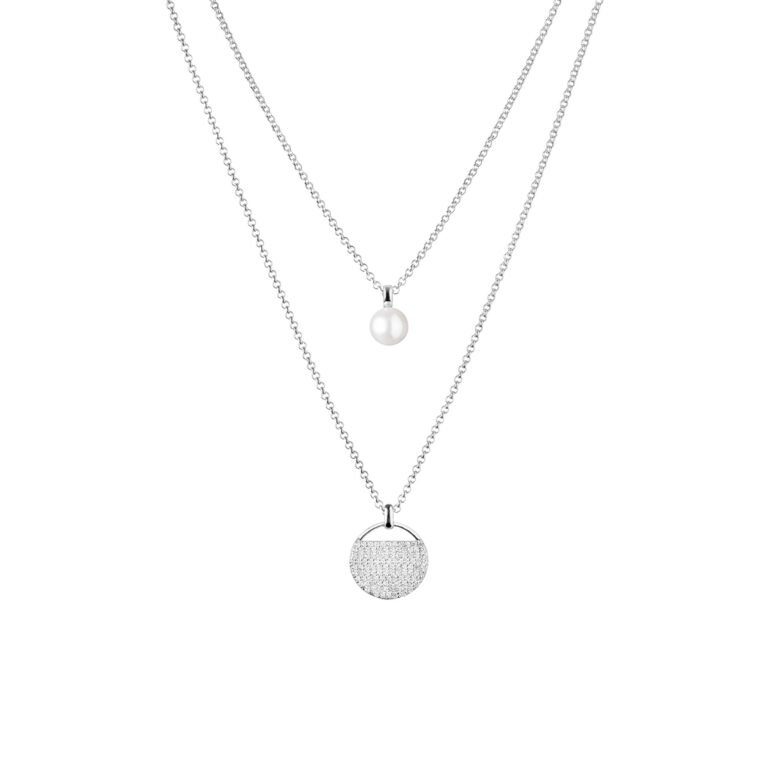 Sterling silver necklace with pearl and cubic zirconia
