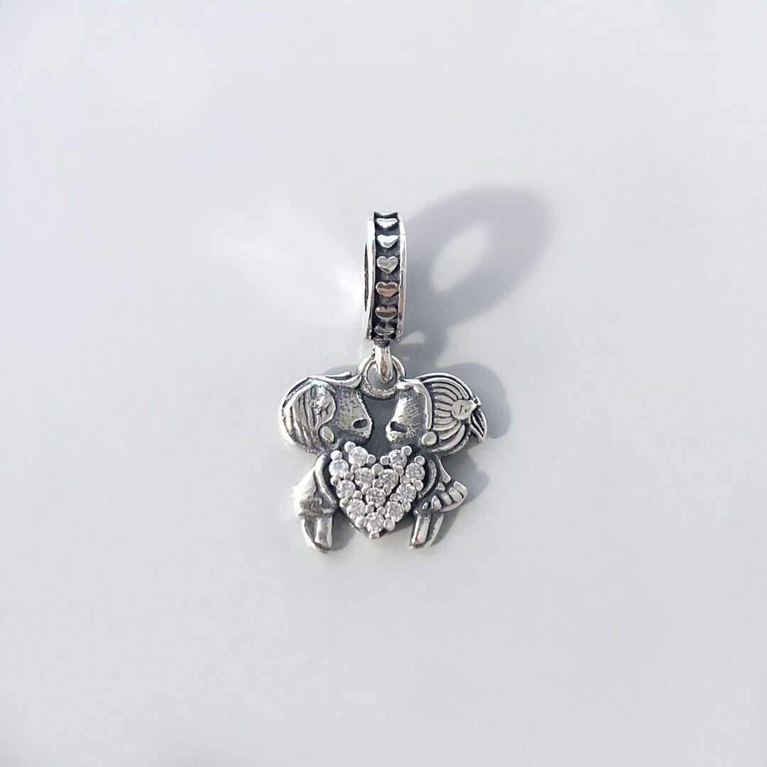 Sterling silver pendant with cubic zirconia - boy-girl-heart