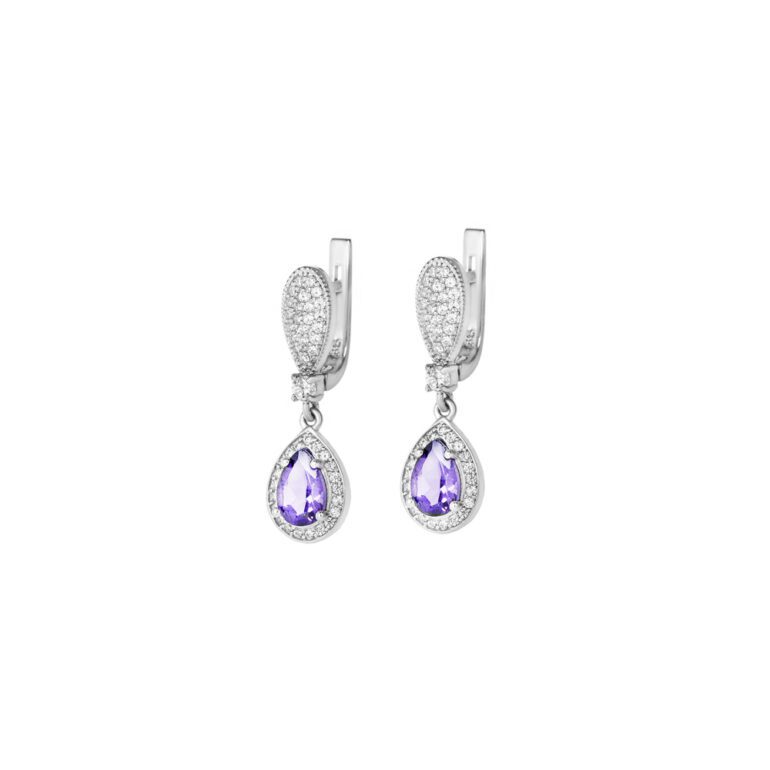 sterling silver earrings with amethyst and fianits