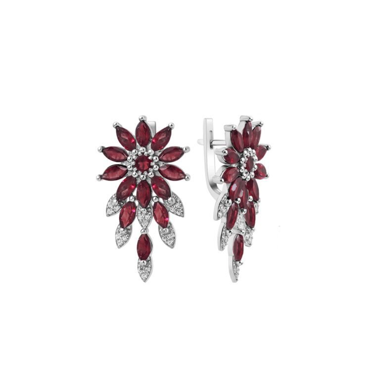 sterling silver earrings with garnet and fianits