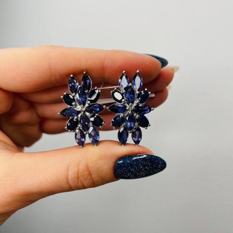 sterling silver earrings with sapphires and iolites