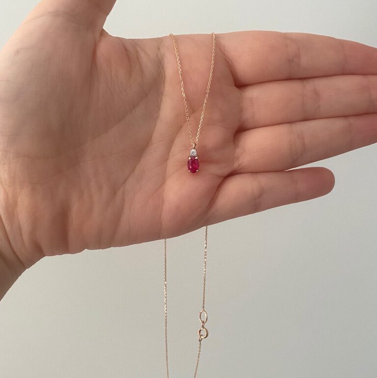 14ct rose gold necklace with ruby and cubic zirconia