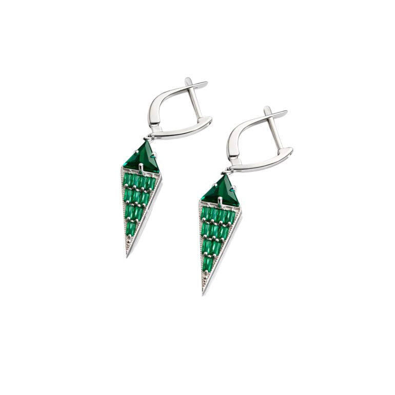 Sterling Silver Earrings With Green Fianits