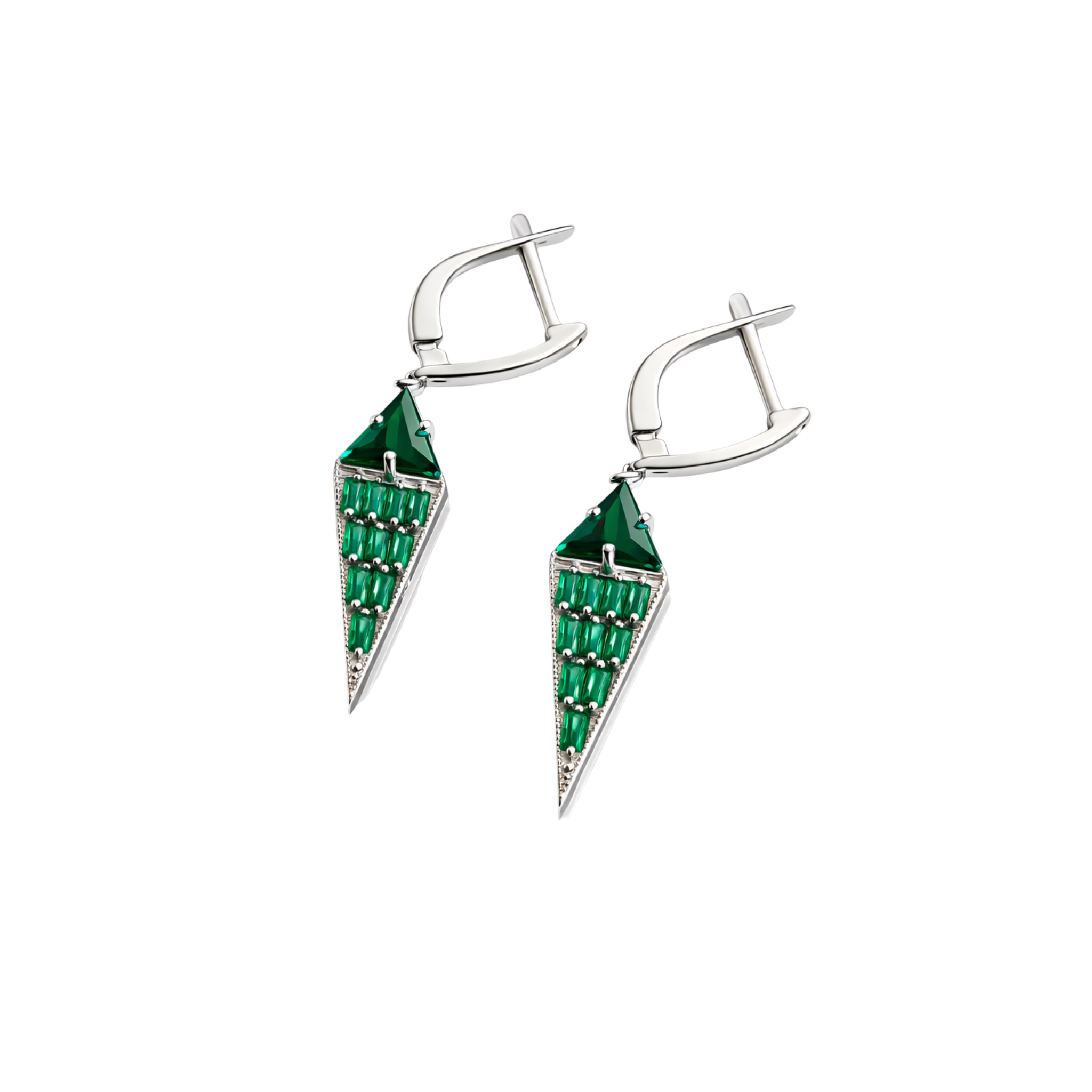 Sterling Silver Earrings With Green Fianits