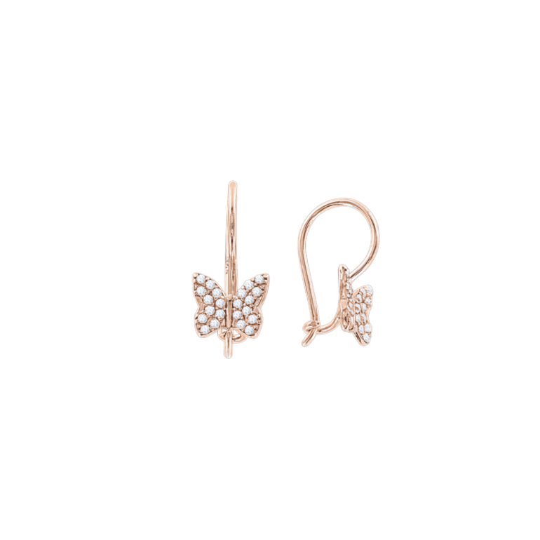 14ct rose gold butterfly earrings with cubic zirconia