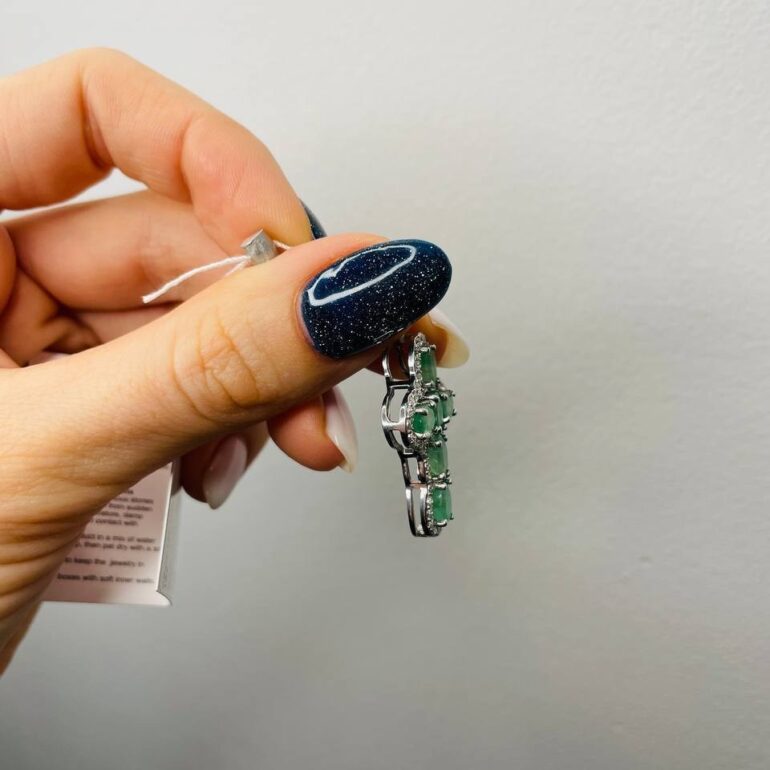 Sterling Silver Cross Pendant With Emeralds