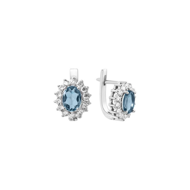 sterling silver earrings with London blue topaz and fianits