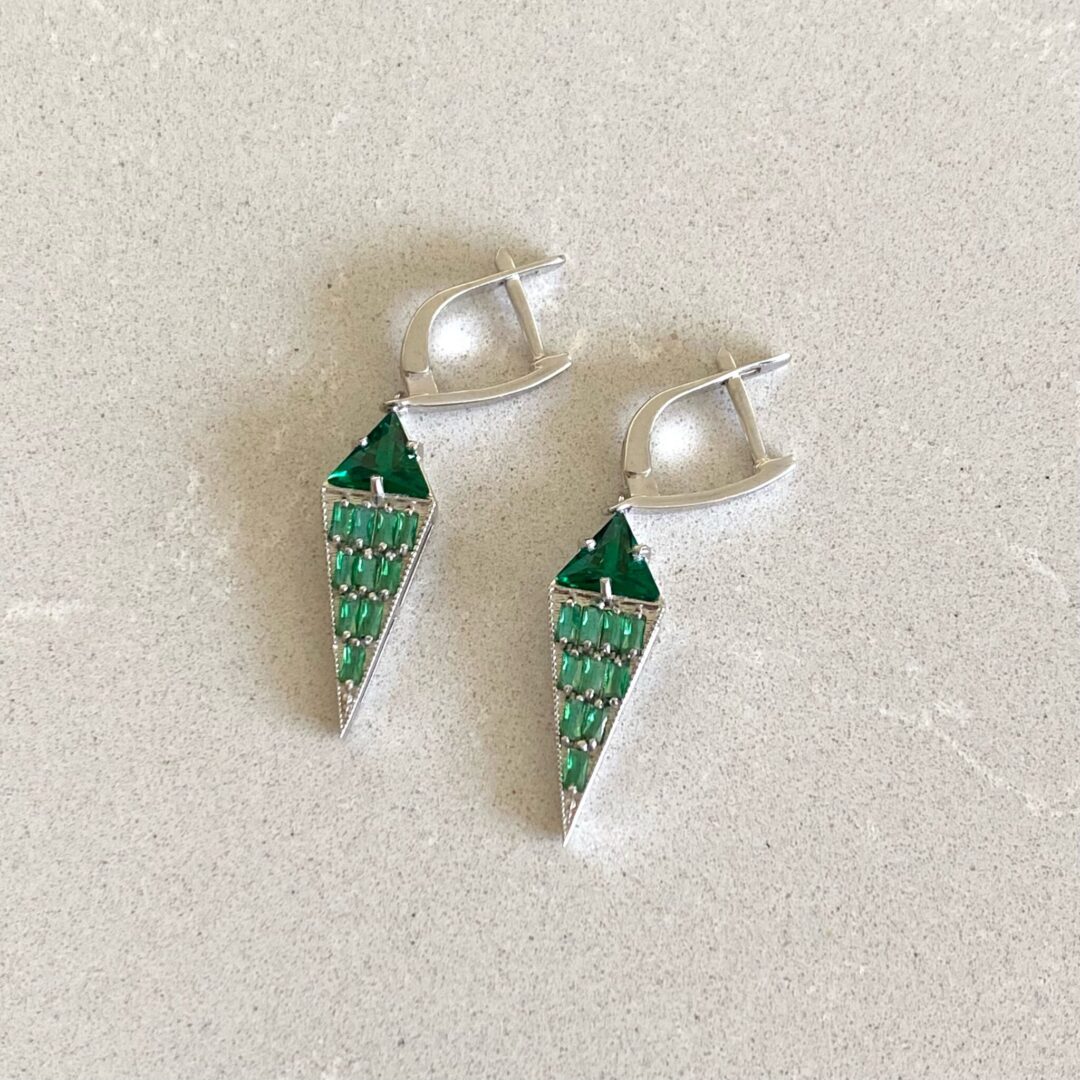 sterling silver earrings with green fianits
