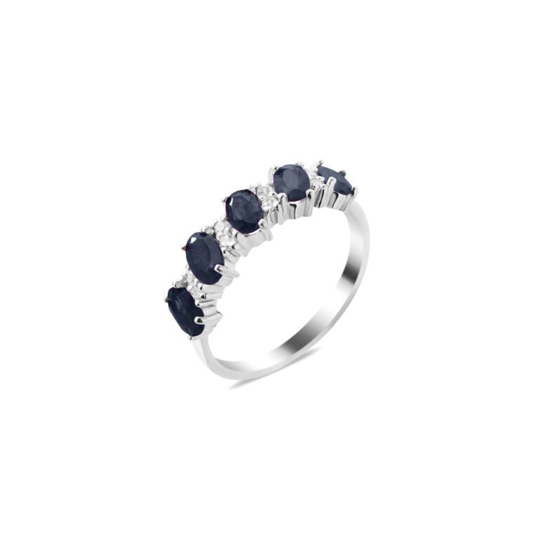 Sterling silver ring with sapphires and fianits