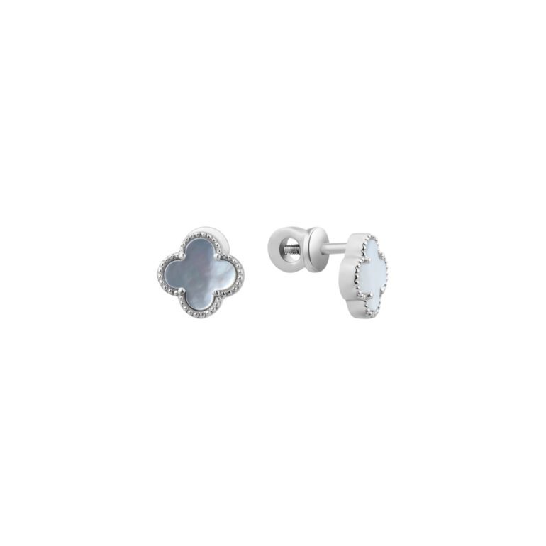 Sterling silver stud earrings with mother of pearl - "four-leaf clover"