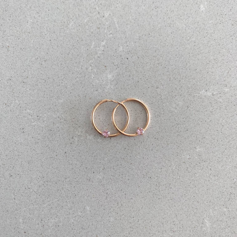 14ct rose gold hoop earrings with pink cubic zirconia