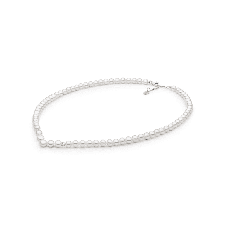 Elegantiškas sidabrinis vėrinys su natūraliais gėlavandeniais perlais ir cirkoniais
