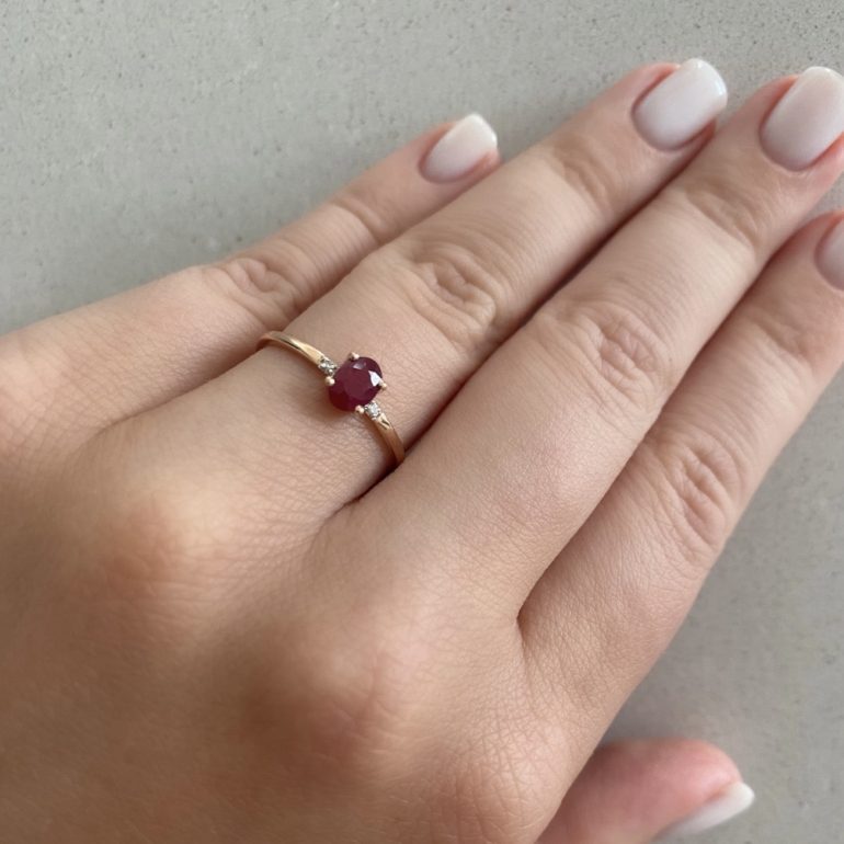 Rose gold ring with ruby and diamonds