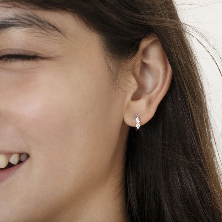 Sterling silver hoop kids earrings with cubic zirconia