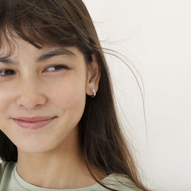 Sterling silver hoop kids earrings with cubic zirconia