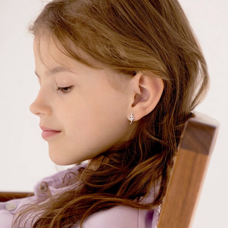 Sterling silver stud ballerina earrings for kids with cubic zirconia