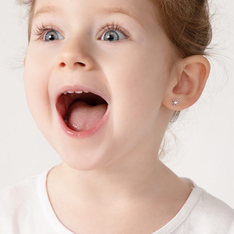 Sterling silver stud child earrings with cubic zirconia - flower